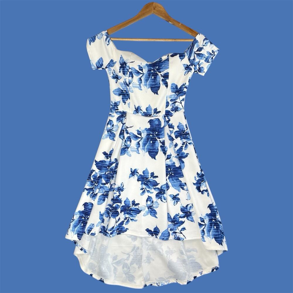 Belinda USA Blue Floral High Low Hem Babydoll Dress Small Cottagecore Romantic - Picture 14 of 14